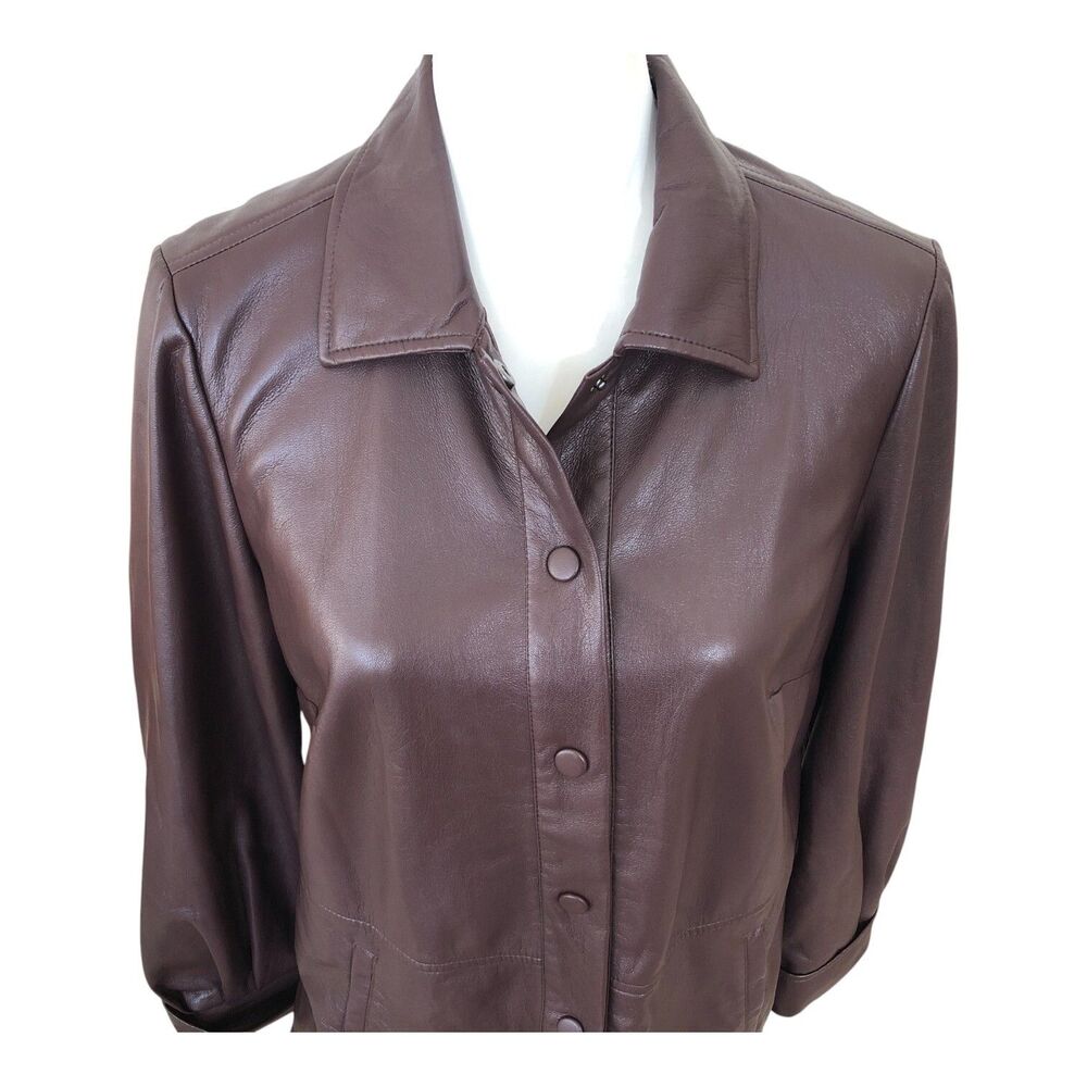 Chico's Chocolate Brown Corpcore Country Western Faux Leather Snap‎ Jacket  S - Picture 7 of 16